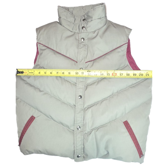 Vintage Woolrich Puffer Down Vest Jacket Beige Insulated Button-Up M/L - Picture 7 of 9